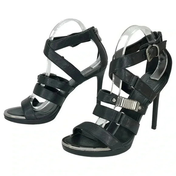 DKNY Deb Black Strappy Faux Leather Womens Heels Size 10M - Picture 10 of 16